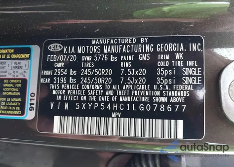 2020 Kia Telluride Sx z USA, uszkodzony, nr VIN 5XYP54HC1LG078677